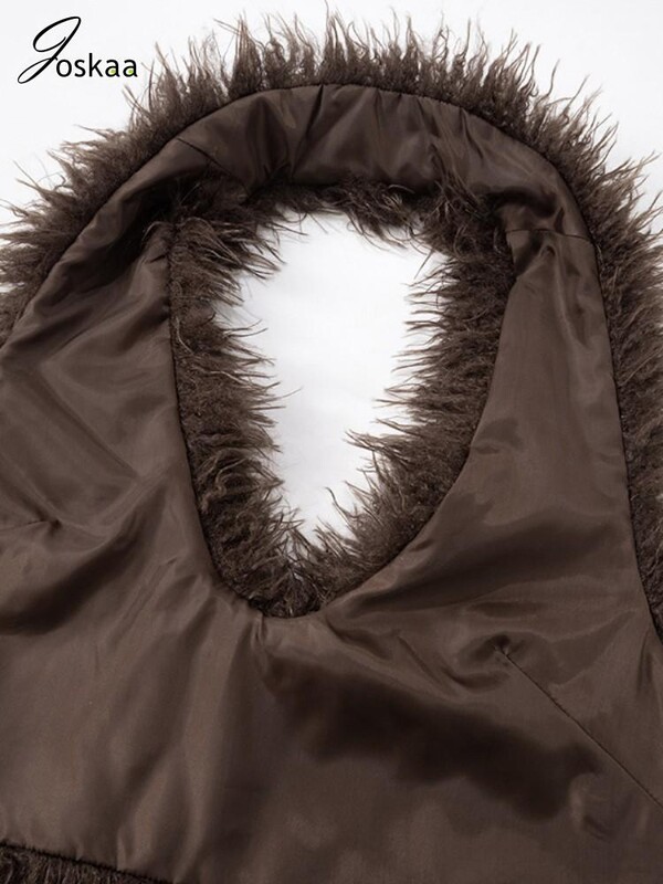 Joskaa szexi műszőrme mellény női szőrös hát nélküli kötszer kötőfék Crop mellény kabát 2025 divat meleg felsőruházat Y2K utcai ruházat