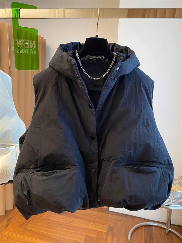 2024. aasta uus korea vest, puhvis jope Naiste talvesoojad vestid, naiste kaelus, moodne sulemantel, naiste lahtine ülisuur ülemõõt