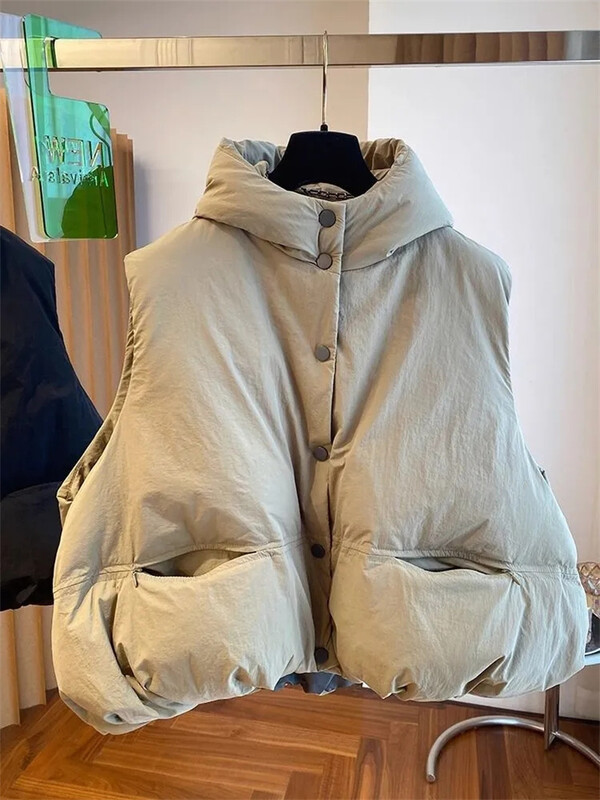 2024. aasta uus korea vest, puhvis jope Naiste talvesoojad vestid, naiste kaelus, moodne sulemantel, naiste lahtine ülisuur ülemõõt