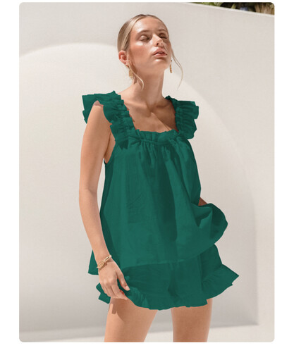 Linad Square Neck Moteriški naktiniai rūbai, balti marškinėliai pižamų rinkinys, moteriškas, 2 dalių, 100 % medvilnė