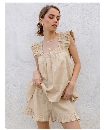 Linad Square Neck Moteriški naktiniai rūbai, balti marškinėliai pižamų rinkinys, moteriškas, 2 dalių, 100 % medvilnė