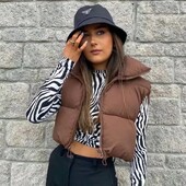 Naiste mood lühikesed sulemantlid Talvine sügis Elegantne ühevärviline soe püstkrae Tepitud vest vabas õhus vabaaja pühadejope