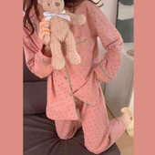 Hálóruha koreai pizsama női aranyos szívmintás hosszú ujjú női pizsama szett