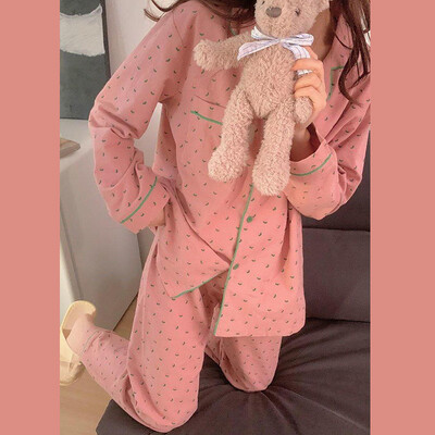 Hálóruha koreai pizsama női aranyos szívmintás hosszú ujjú női pizsama szett