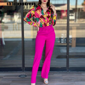 Pavasario vasaros madingas dviejų dalių komplektas moterims, laisvalaikio OL marginti marškiniai, diržas, kelnės, dviejų dalių komplektas moterims