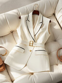 Korėjietiškas mados baltas kostiumas, liemenė, moteriški drabužiai rudeniniai, nauji aukščiausios klasės juosmens, suspausto lieknėjimo paltai be rankovių, moteriški viršutiniai drabužiai