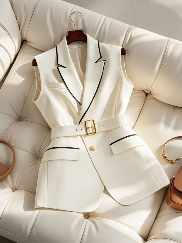 Koreai divat, fehér öltöny mellény Női ruházat Őszi új csúcskategóriás ingázó derék karcsúsító ujjatlan kabát női felsők