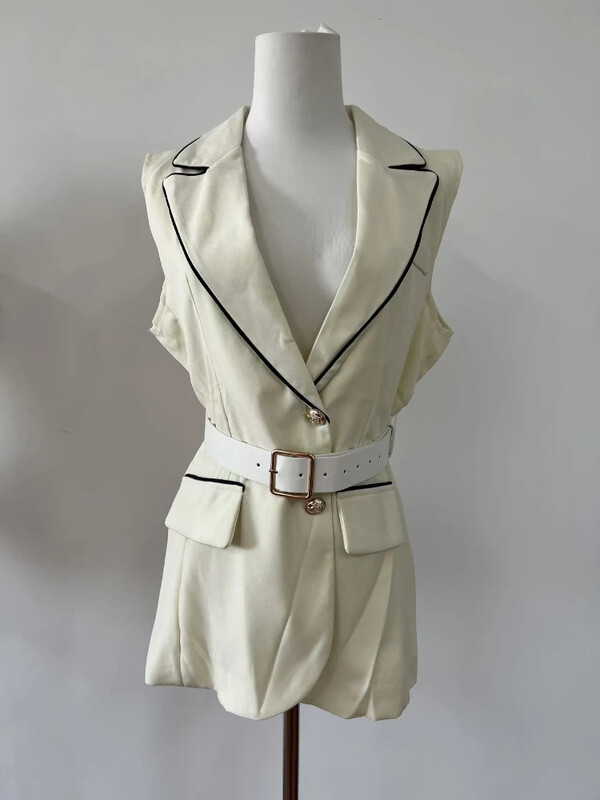 Koreai divat, fehér öltöny mellény Női ruházat Őszi új csúcskategóriás ingázó derék karcsúsító ujjatlan kabát női felsők