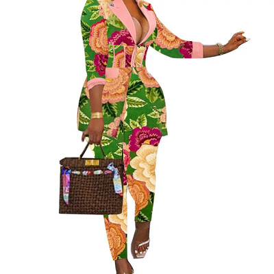 Szexi, kétrészes női öltöny, blézer és nadrág szett, mintás, hosszú ujjú kabátok és nadrágok Utcai ruházat, női, ősz, tél 2023