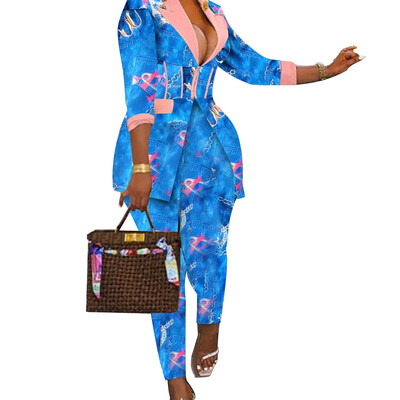 Szexi, kétrészes női öltöny, blézer és nadrág szett, mintás, hosszú ujjú kabátok és nadrágok Utcai ruházat, női, ősz, tél 2023