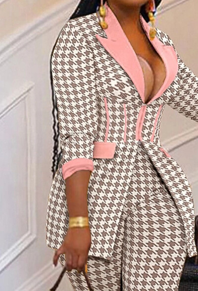 Szexi, kétrészes női öltöny, blézer és nadrág szett, mintás, hosszú ujjú kabátok és nadrágok Utcai ruházat, női, ősz, tél 2023