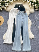 SINGREINY Amerikietiškos retro džinsinės kelnės Moteriškos aukšto juosmens kišenės su užtrauktuku Dizainas platėjančios kelnės Mada Rudens laisvalaikio paprasti džinsai