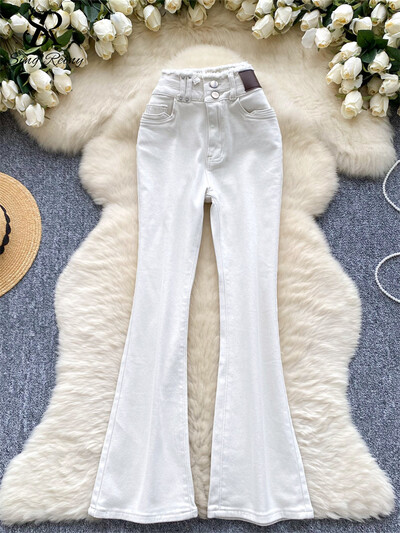 SINGREINY Amerikietiškos retro džinsinės kelnės Moteriškos aukšto juosmens kišenės su užtrauktuku Dizainas platėjančios kelnės Mada Rudens laisvalaikio paprasti džinsai