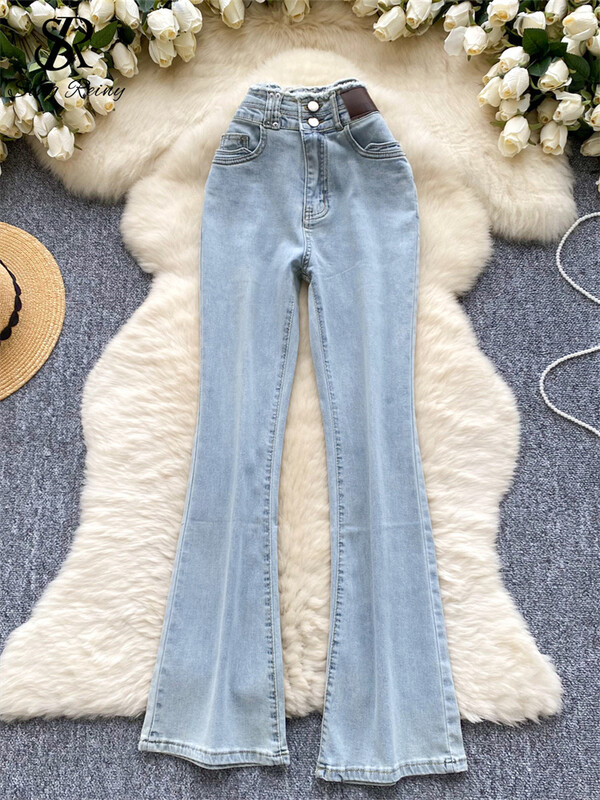 SINGREINY Amerikietiškos retro džinsinės kelnės Moteriškos aukšto juosmens kišenės su užtrauktuku Dizainas platėjančios kelnės Mada Rudens laisvalaikio paprasti džinsai