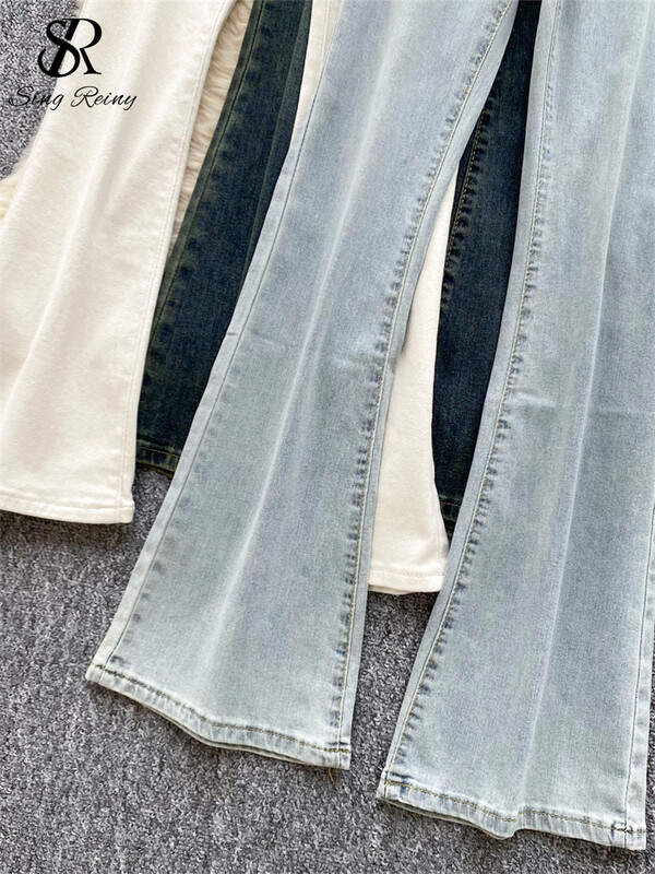 SINGREINY Amerikietiškos retro džinsinės kelnės Moteriškos aukšto juosmens kišenės su užtrauktuku Dizainas platėjančios kelnės Mada Rudens laisvalaikio paprasti džinsai