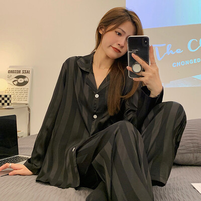 Naiste jääsiidist pikkade varrukatega pidžaamad kodurõivad Naiste Korea versioon suurest õhukesest siidist mugavatest naisterõivastest Ms.