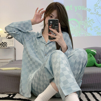 Naiste jääsiidist pikkade varrukatega pidžaamad kodurõivad Naiste Korea versioon suurest õhukesest siidist mugavatest naisterõivastest Ms.