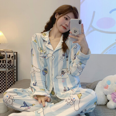 Naiste jääsiidist pikkade varrukatega pidžaamad kodurõivad Naiste Korea versioon suurest õhukesest siidist mugavatest naisterõivastest Ms.