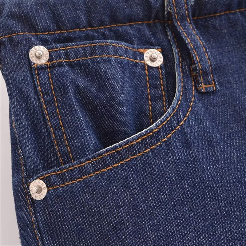 PB&ZA 2024 vasaros naujos moteriškos universalios, universalios, suvarstomos džinsinio efekto kelnės ties viduriu juosmeniu tiesiomis kojomis.