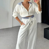 Naiste dressid Kapuutsiga tõmblukud Pusad Triibulised taskud Pingutusnöörid Sirged püksid Kahest osast Komplektid Paksud Sport vabaaja