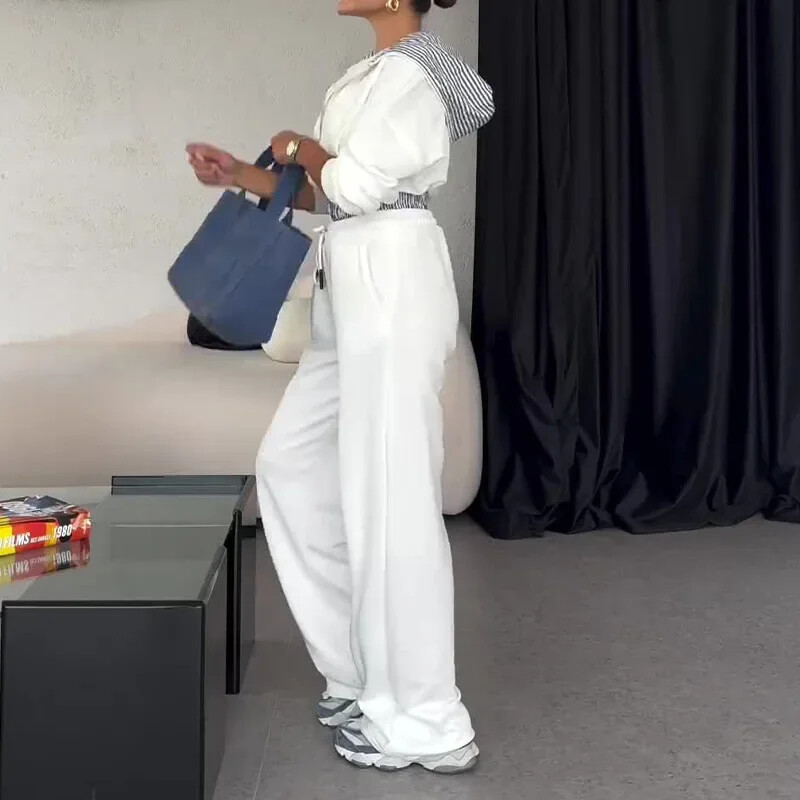 Naiste dressid Kapuutsiga tõmblukud Pusad Triibulised taskud Pingutusnöörid Sirged püksid Kahest osast Komplektid Paksud Sport vabaaja