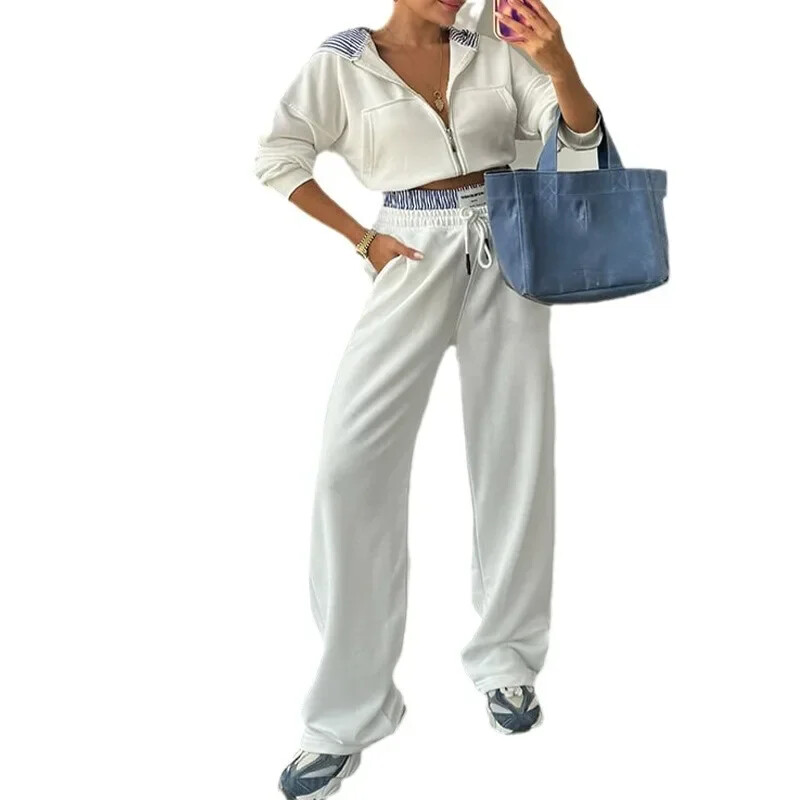 Naiste dressid Kapuutsiga tõmblukud Pusad Triibulised taskud Pingutusnöörid Sirged püksid Kahest osast Komplektid Paksud Sport vabaaja