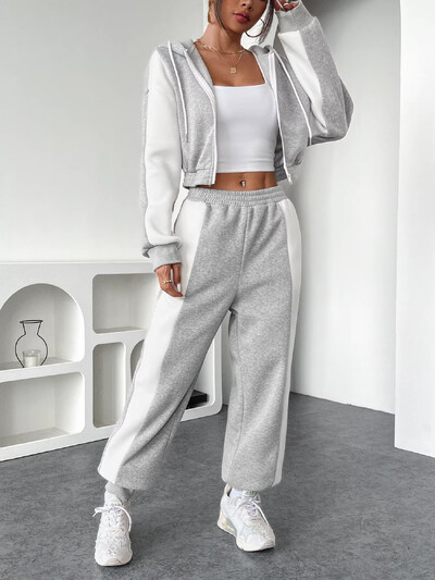 Nadrággarnitúrák Női 2 részes Új divat Őszi Téli Szilárd hosszú ujjú Alkalmi felső női öltöny Kétrészes szett Női Outfit