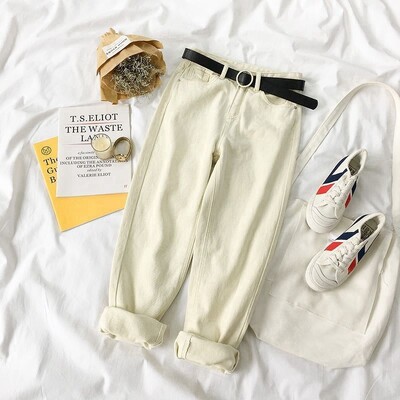 Vízmosás magas derekú, egyenes szárú farmernadrág, új tavaszi-nyári divatos női bő Haroun nadrágok, alkalmi vágott nadrágok