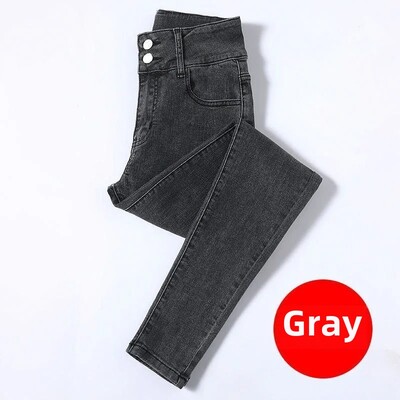 Super Stretch teksapüksid naiste salenemist soodustavad plusssuurused mustad sinised väikese jalaga püksid Uus kevad-sügis 2024 moesuund