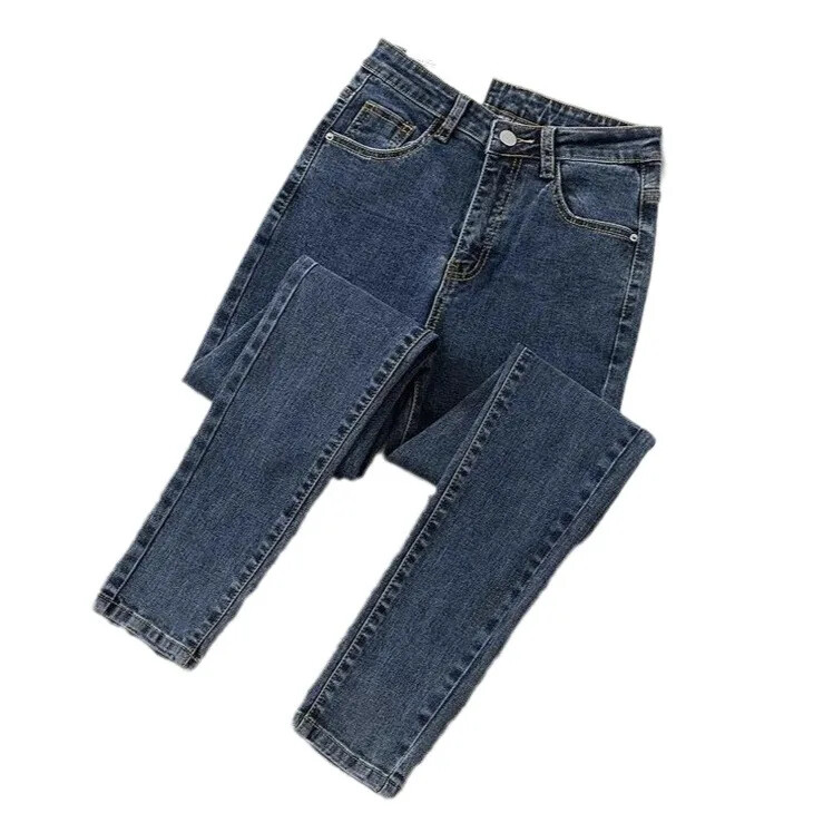 Super Stretch teksapüksid naiste salenemist soodustavad plusssuurused mustad sinised väikese jalaga püksid Uus kevad-sügis 2024 moesuund