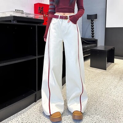 Suured naiste riided triibulised laiad püksid Femme kevadsuvi sügis kõrge vöökohaga lahtised teksad 2025 uus trend mood püksid