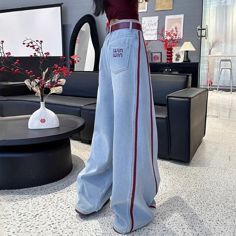 Suured naiste riided triibulised laiad püksid Femme kevadsuvi sügis kõrge vöökohaga lahtised teksad 2025 uus trend mood püksid