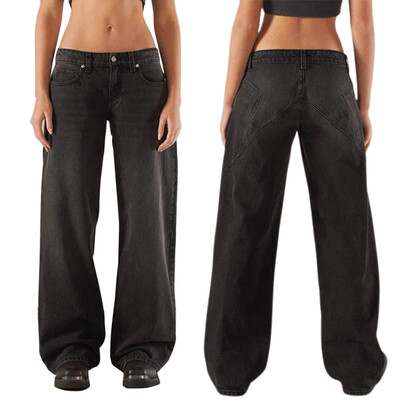 Combhasaki női Y2K vintage farmerek zsebekkel, esztétikus, laza szabású, színátmenetes alsó alsórésszel, alacsony derékkal rendelkező, széles szárú farmer hosszú nadrág