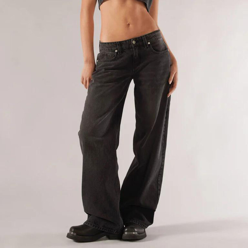 Combhasaki női Y2K vintage farmerek zsebekkel, esztétikus, laza szabású, színátmenetes alsó alsórésszel, alacsony derékkal rendelkező, széles szárú farmer hosszú nadrág