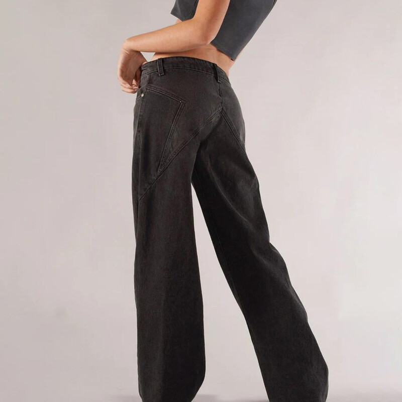 Combhasaki női Y2K vintage farmerek zsebekkel, esztétikus, laza szabású, színátmenetes alsó alsórésszel, alacsony derékkal rendelkező, széles szárú farmer hosszú nadrág