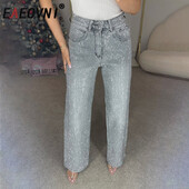 EAEOVNI High Street Y2K női farmer magas derekú divat gyémántok összefűzött design hosszú farmer nadrág 2025 tavaszi új 1A291