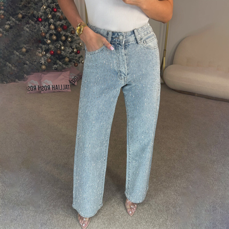 EAEOVNI High Street Y2K női farmer magas derekú divat gyémántok összefűzött design hosszú farmer nadrág 2025 tavaszi új 1A291