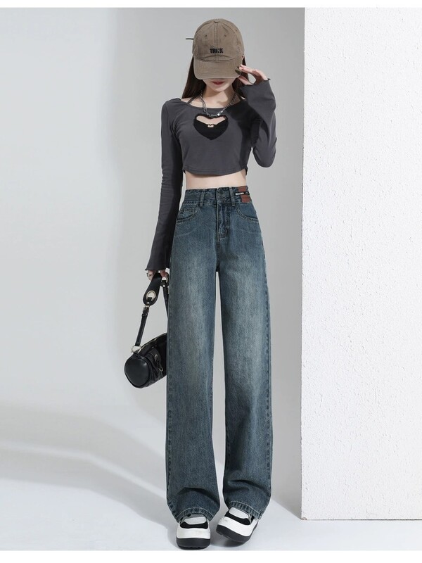 Laia säärega Retro Denim Teksad Püksid Naiste Suvine Õhuke Stiil Kõrge Vöökoht Pikad Püksid Täispikad Püksid Naiste riided