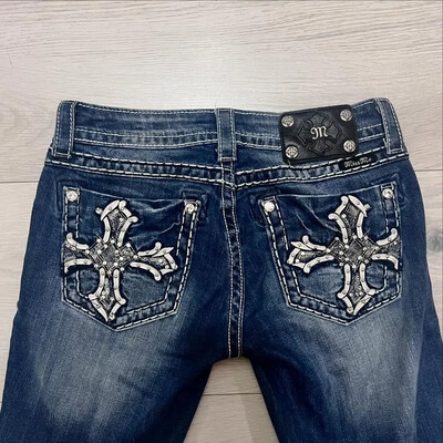 Bling strasszból készült csizma Jean hímzett zsebe Signature mandzsetta Capri Jean Oversize farmer nadrág magas derekú, egyenes láb