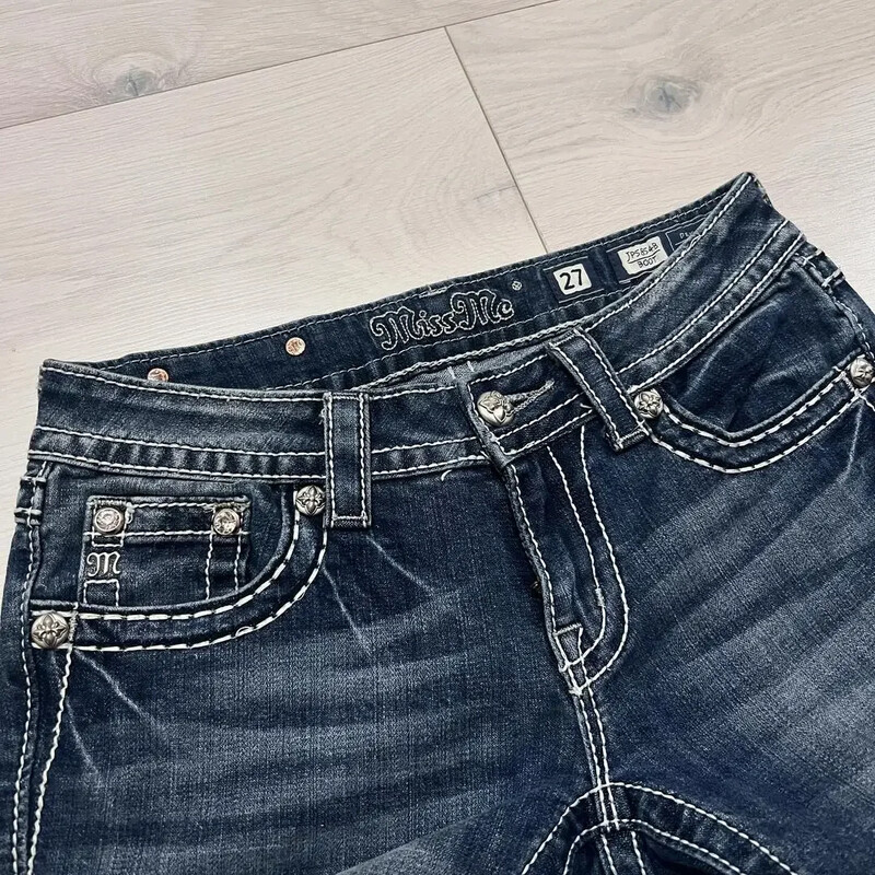 Bling strasszból készült csizma Jean hímzett zsebe Signature mandzsetta Capri Jean Oversize farmer nadrág magas derekú, egyenes láb