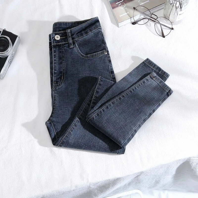 Naine Teksad Püksid Suured Kõrge Vöökohaga Kevad Sügis Kitsad koonusega pliiatspüksid Pantalones Vaqueros Mujer