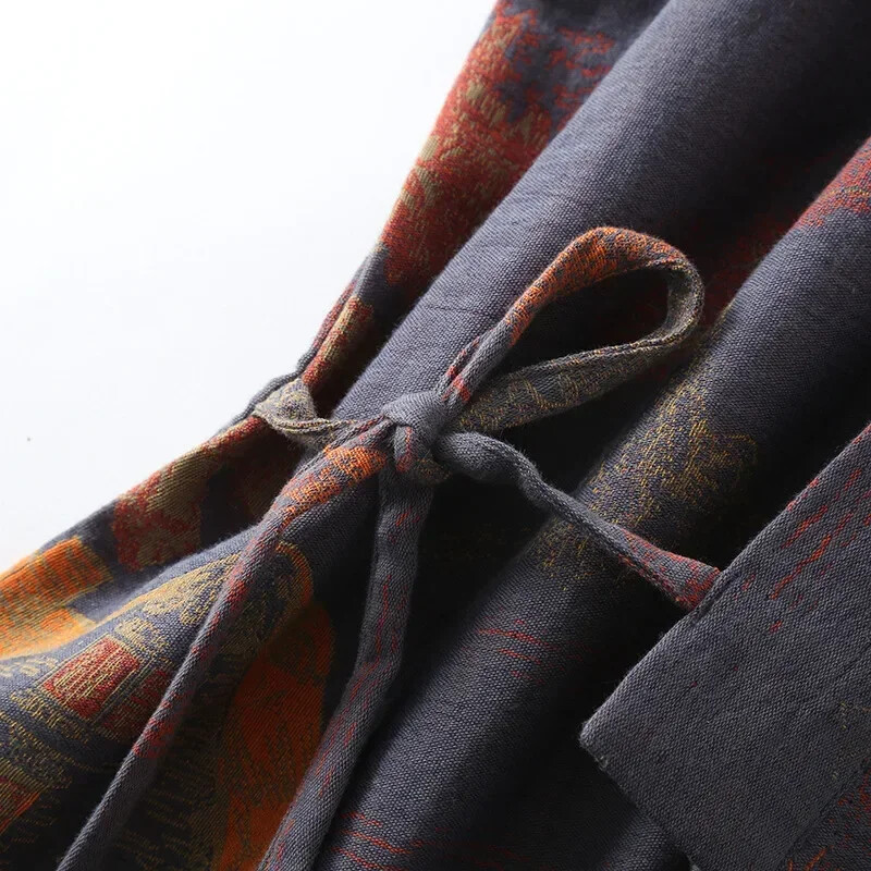 Vyriški rūbai kambariui Medvilniniai kimono pižamos chalatai pavasariui su žakardine spauda Namų drabužiai Vidutinio ilgio, didelio dydžio, kvėpuojantis chalatas