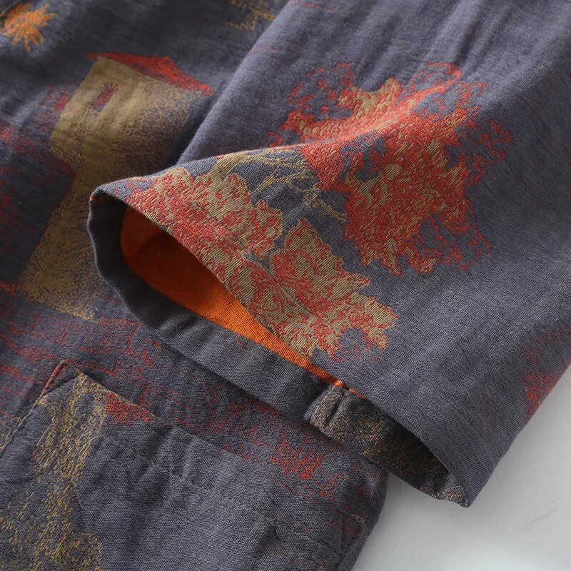 Vyriški rūbai kambariui Medvilniniai kimono pižamos chalatai pavasariui su žakardine spauda Namų drabužiai Vidutinio ilgio, didelio dydžio, kvėpuojantis chalatas