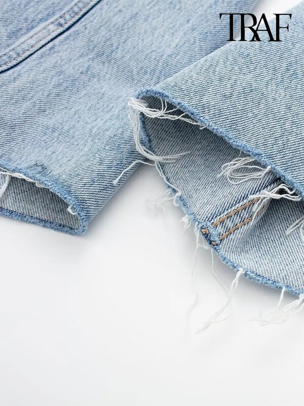 TRAF naiste moeauku kaunistused teksad Sinised püksid metallist tõmblukuga sirge jalaga vabaaja tänavarõivad kõrge vöökohaga teksad