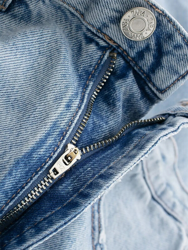 TRAF naiste moeauku kaunistused teksad Sinised püksid metallist tõmblukuga sirge jalaga vabaaja tänavarõivad kõrge vöökohaga teksad