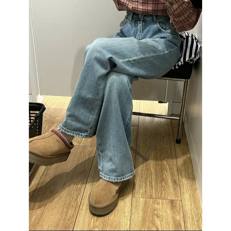 Uued suvised kõrge vöökohaga õhukesed teksad Naiste täispikk laia säärega teksapüksid mood Y2K roheline Sinine lahtised püksid ZMZBCH