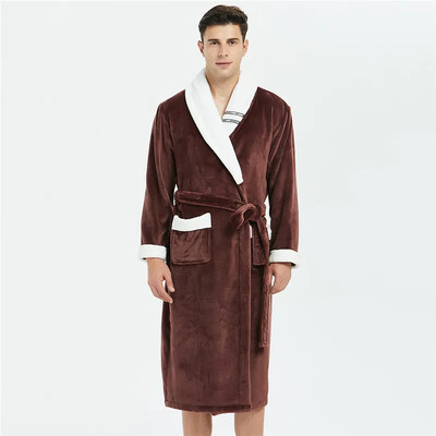 PLIUS DYDŽIO Koralų vilnos vyriškas chalatas Storas šiltas naktinis apatinis trikotažas Svetainės drabužiai Laisvi namų drabužiai Flaneliniai miegui skirti chalatai