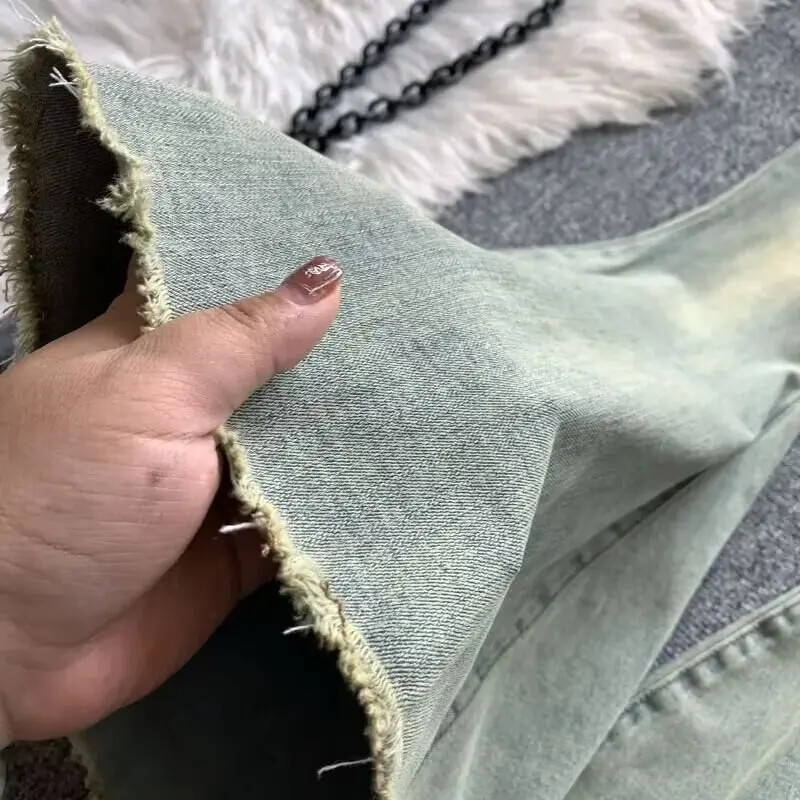 Madingi madingi moteriški džinsai plačios kojos aukštu juosmeniu gradiento kutais džinsinės kelnės Naujo rudens stiliaus laisvalaikio drabužiai