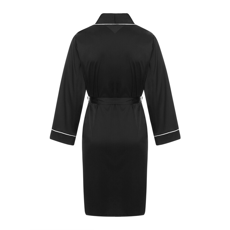 Muški satenski kućni ogrtač s remenom, dugi rukavi, noćni ogrtač s V-izrezom, spavaćica, mekana salonka s džepovima