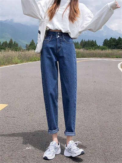 kevad 2022 naiste mood kõrge vöökoht Naiste haaremiteksad kottis lahtised naiste teksapüksid capris Püksid teksad mom teksad püksid